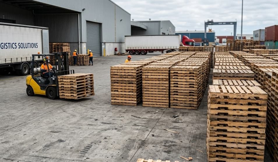 Pallet stacks in warehouse yard