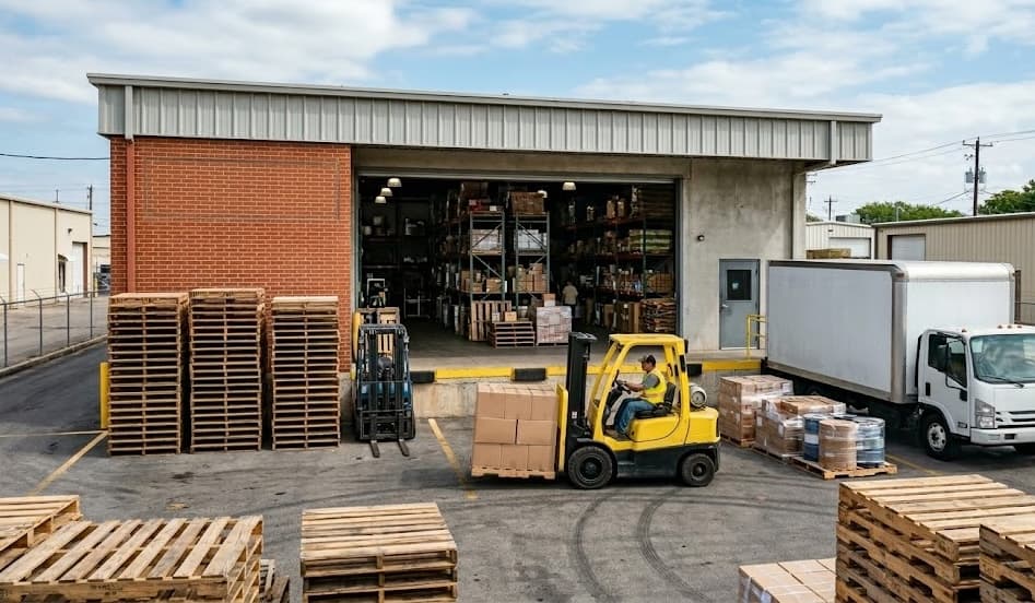 Repaired pallets prepared for shipping